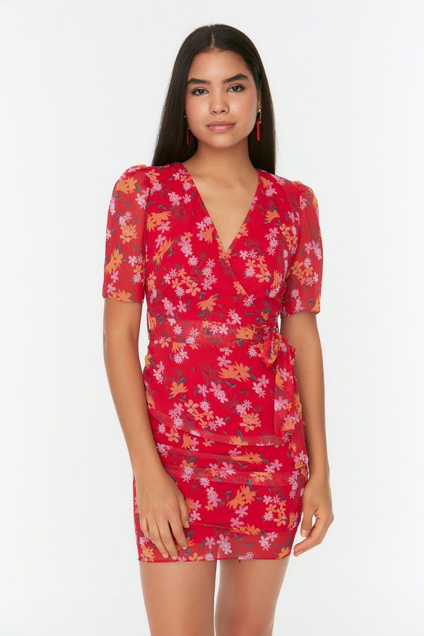 Trendyol Trendyol Red Patterned Double Breasted Woven Dress