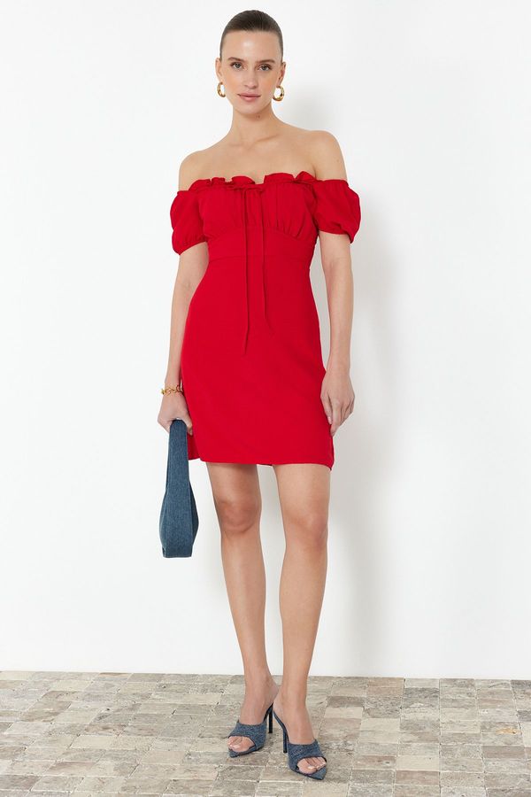 Trendyol Trendyol Red Plain Bodycone Crepe Mini Woven Dress