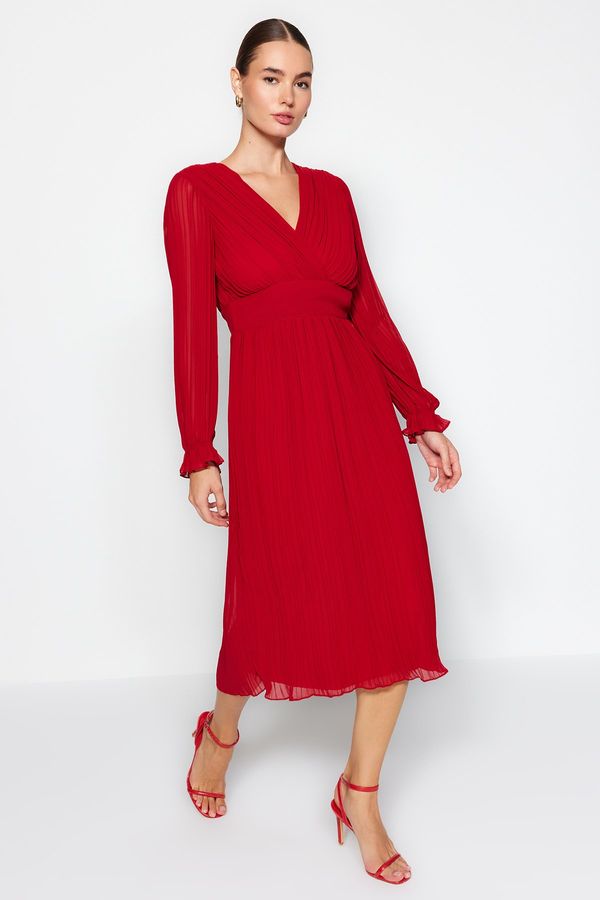 Trendyol Trendyol Red Pliated Lined Chiffon Woven Dress