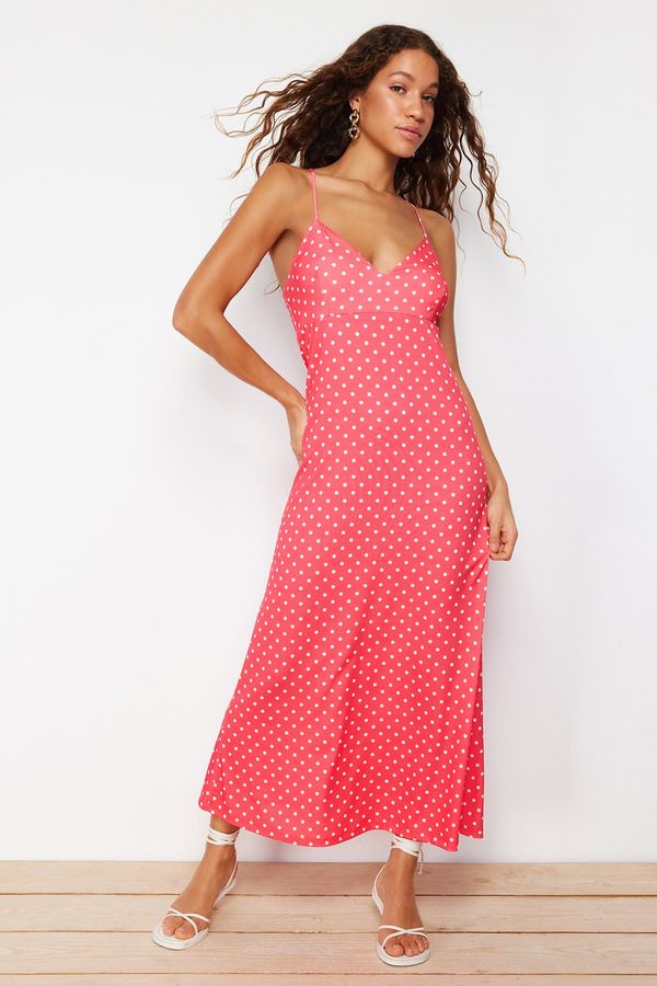 Trendyol Trendyol Red Polka Dot A-line/Bell Form Flexible Knitted Maxi Dress with Back Detail