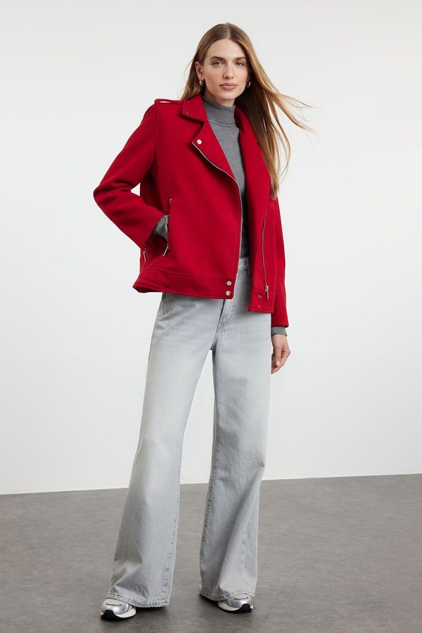 Trendyol Trendyol Red Regular Cashmere Biker Thin Jacket Coat