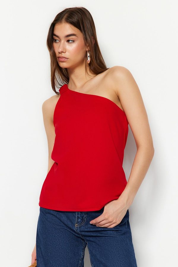 Trendyol Trendyol Red Regular Fit Single Sleeve Knitted Crepe Blouse