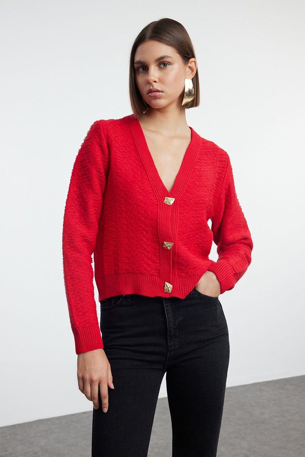 Trendyol Trendyol Red Rose Button Detailed Knitwear Cardigan