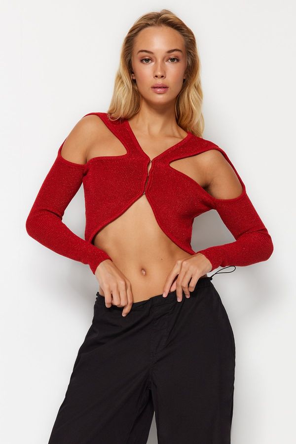 Trendyol Trendyol Red Silvery Cut Out/Window Detail Knitwear Sweater