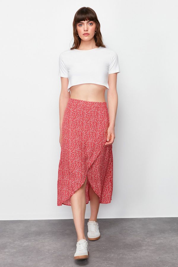 Trendyol Trendyol Red Slit Floral Patterned Midi Woven Skirt