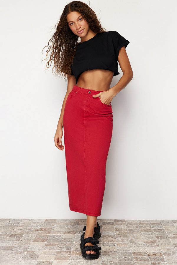 Trendyol Trendyol Red Slit Maxi Denim Skirt