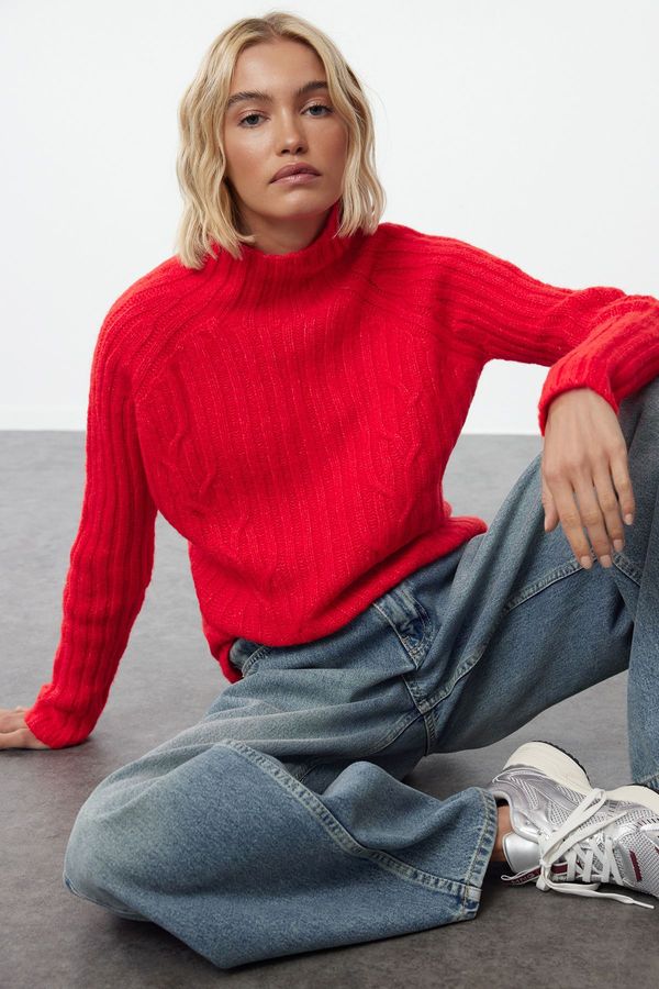 Trendyol Trendyol Red Soft Textured Knit Detailed High Collar Knitwear Sweater