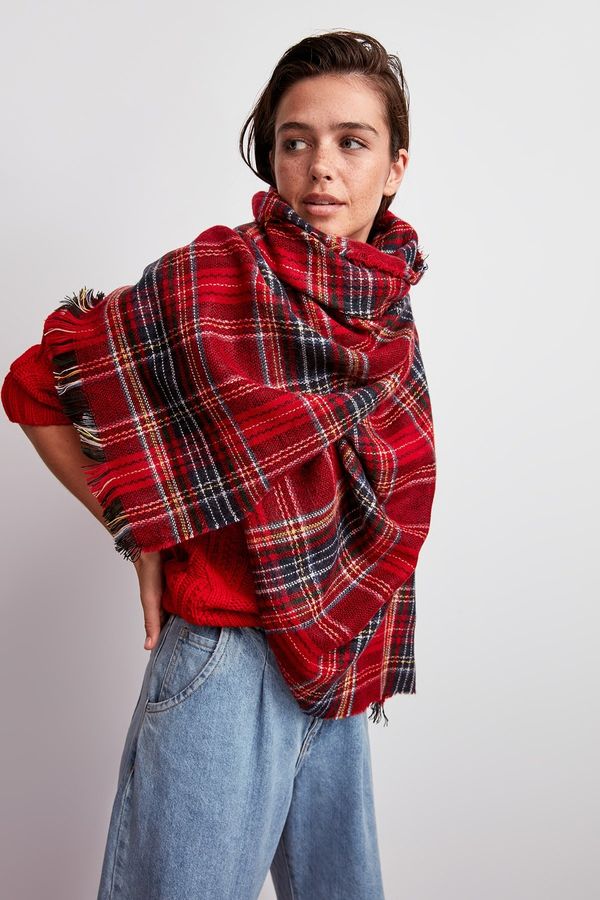 Trendyol Trendyol Red Soft Textured Plaid Scarf