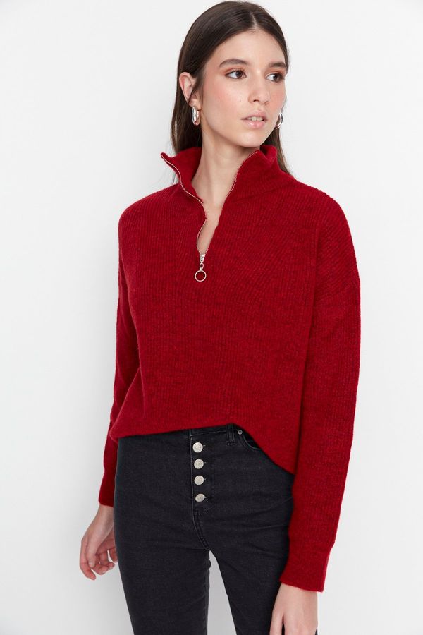 Trendyol Trendyol Red Soft Textured Zipper Knitwear Sweater