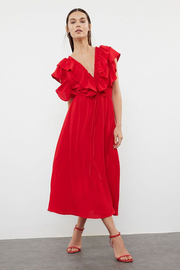 Trendyol Trendyol Red Straight A-Line Flounced Viscose Woven Dress Woven Dress