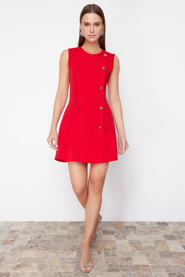Trendyol Trendyol Red Straight Cut Button Detail Mini Woven Dress