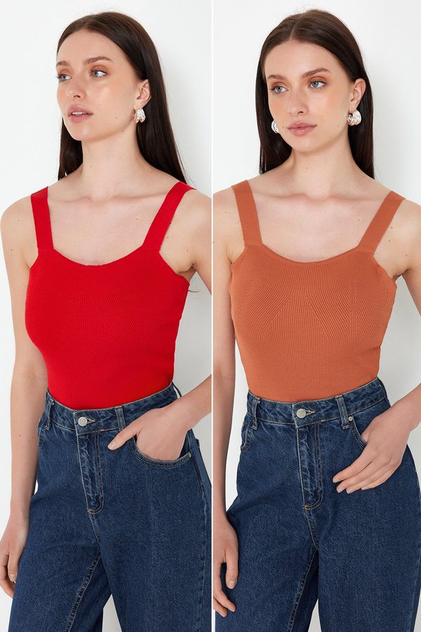 Trendyol Trendyol Red-Tainted Double Package Strap Basic Knitwear Blouse