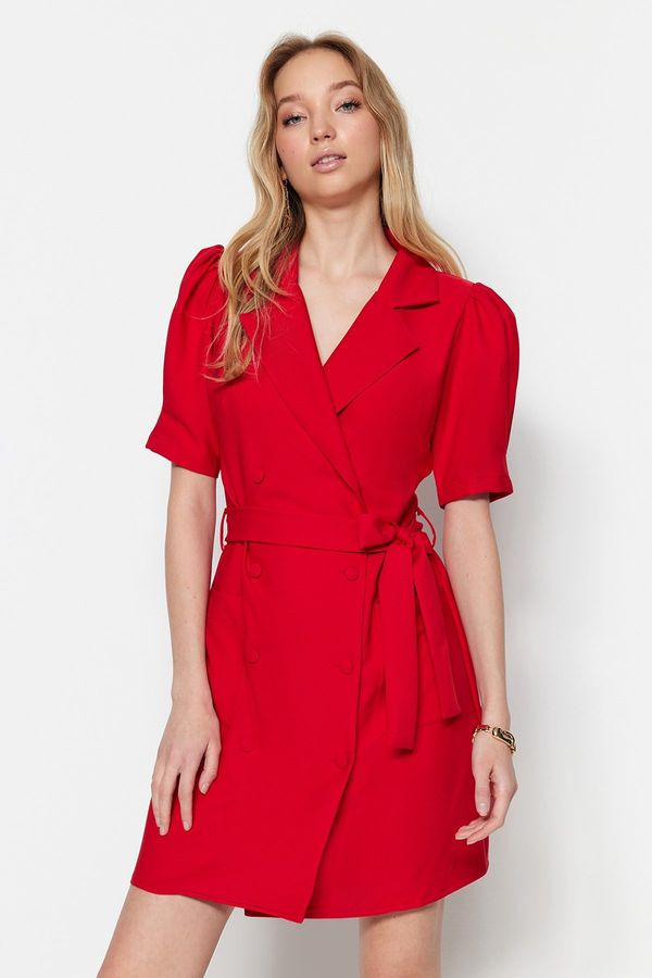 Trendyol Trendyol Red Tie Detailed Double Breasted Mini Woven Dress