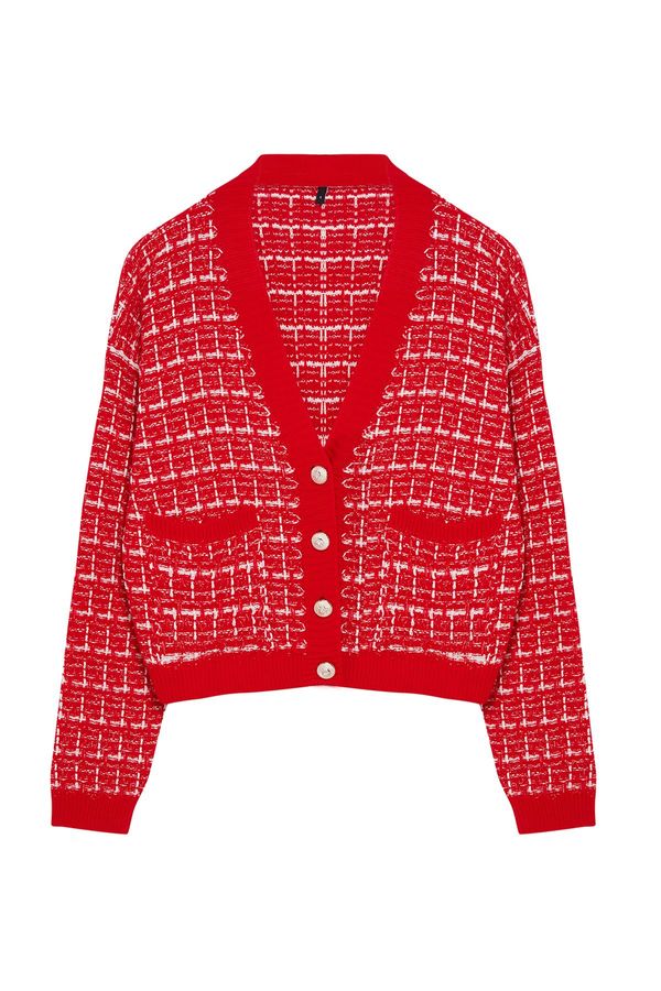 Trendyol Trendyol Red Tweed Look Knitwear Cardigan