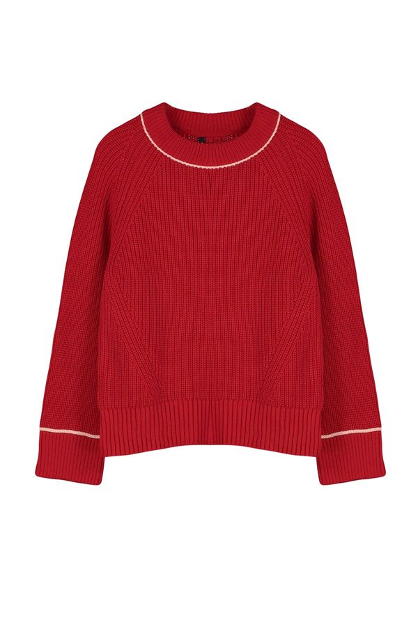 Trendyol Trendyol Red Wide Fit Piping Detailed Knitwear Sweater