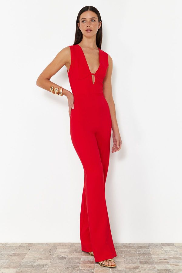 Trendyol Trendyol Red Wide Leg Unlined Woven Jumpsuit