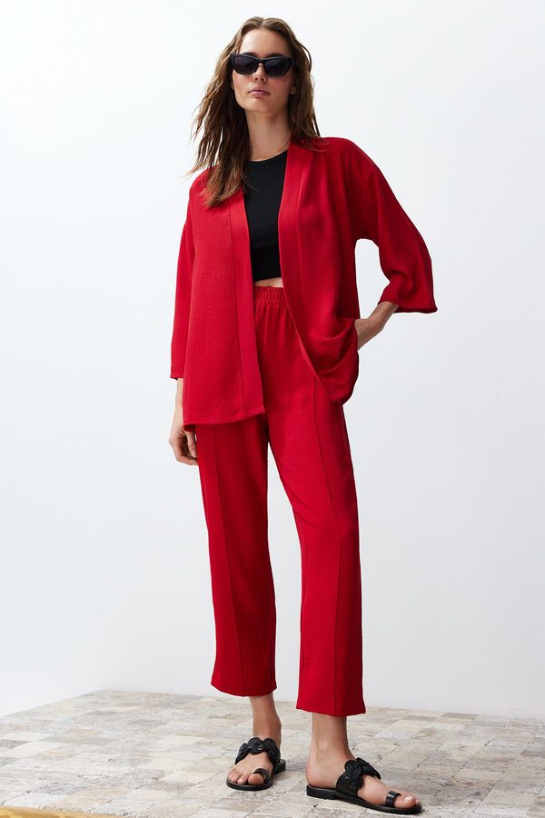 Trendyol Trendyol Red Woven Kimono-Pants Set