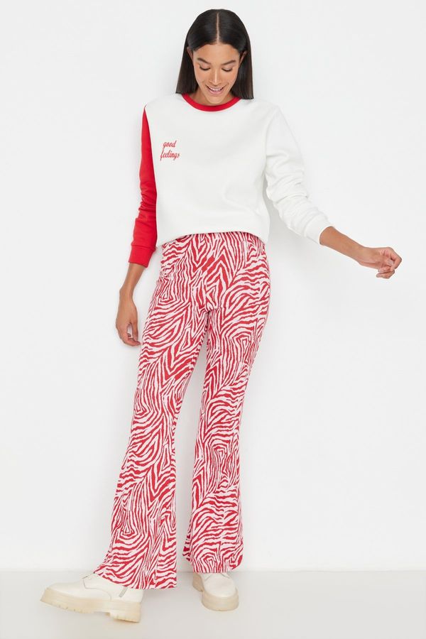 Trendyol Trendyol Red Zebra Patterned Flare/Flare-Flare High Waist Knitted Knit Pants Trousers
