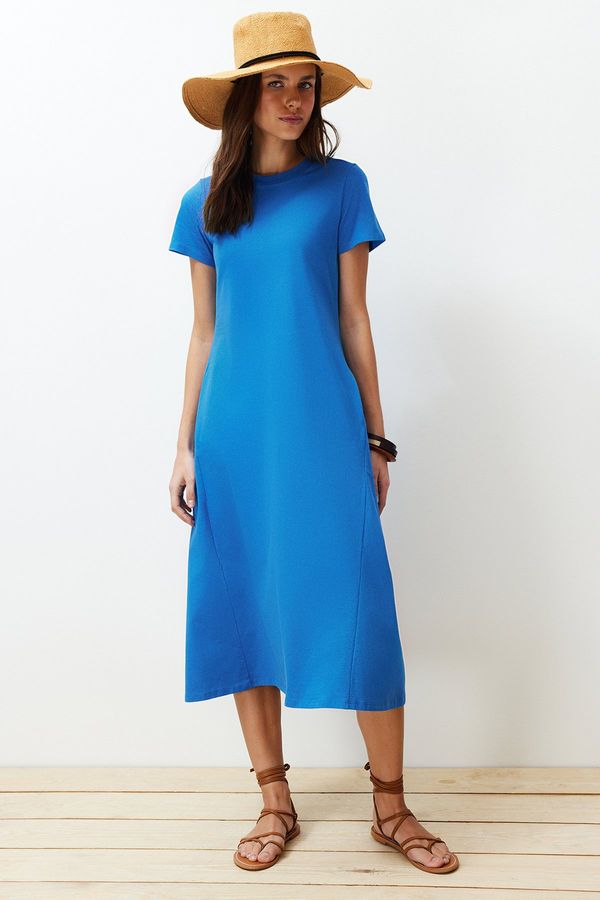 Trendyol Trendyol Saks Premium Crew Neck A-Line Knitted Midi Dress with Pockets