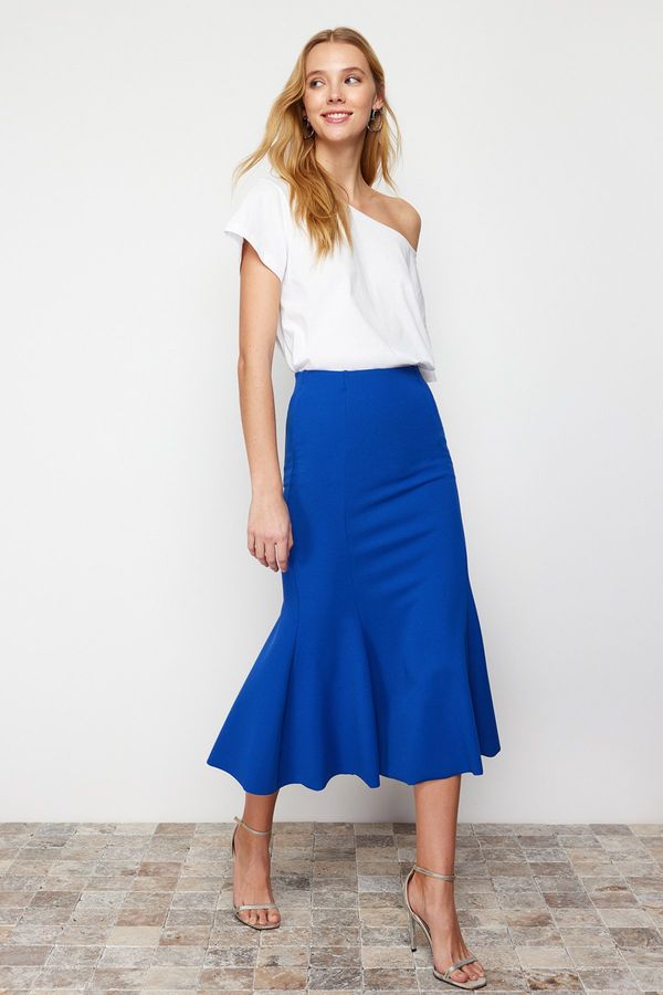 Trendyol Trendyol Satin Skirt Ruffled Normal Waist Midi Elastic Knitted Skirt