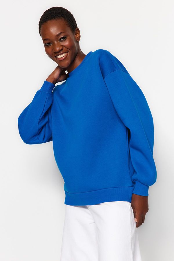 Trendyol Trendyol Sax Oversize/Comfortable Cut Basic Crew Neck Thick/Polarized Knitted Sweatshirt