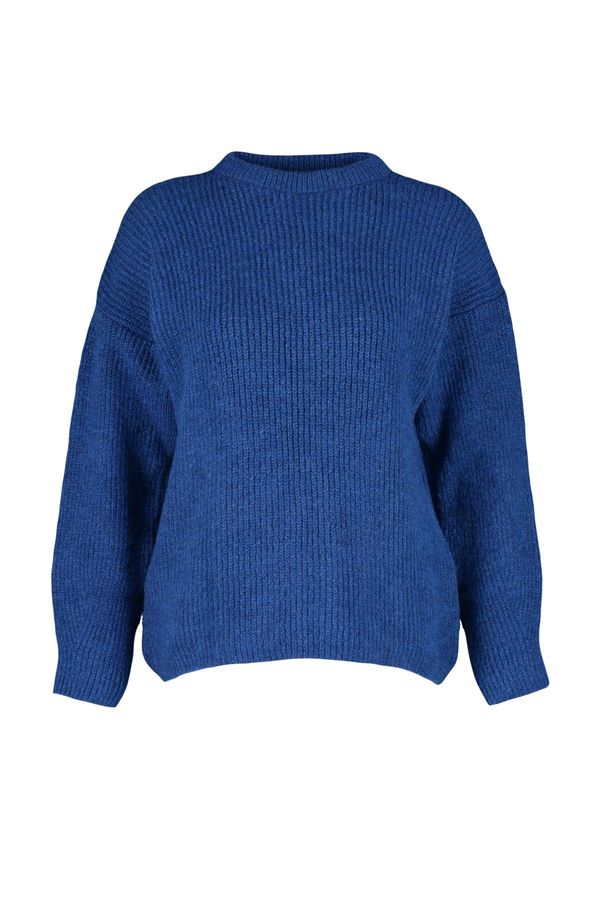 Trendyol Trendyol Sax Wide Fit Soft Textured Basic Knitwear Sweater