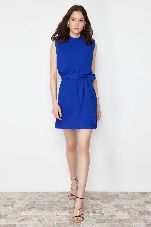 Trendyol Trendyol Saxe Blue Belted A-Line Mini Woven Dress