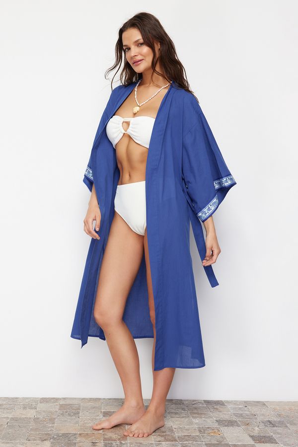 Trendyol Trendyol Saxe Blue Belted Maxi Woven Ribbon Accessory Kimono & Kaftan