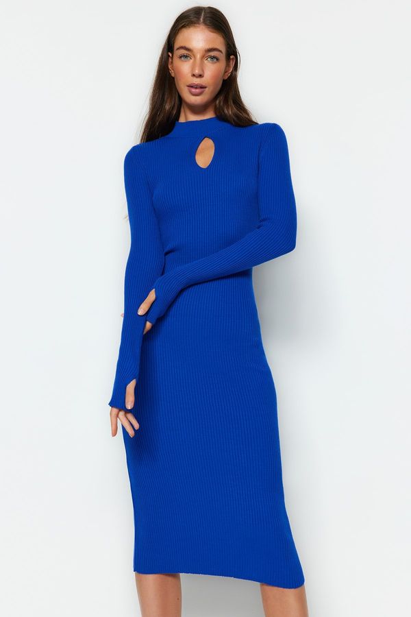 Trendyol Trendyol Saxe Blue Midi Knitwear Window/Cut Out Dress