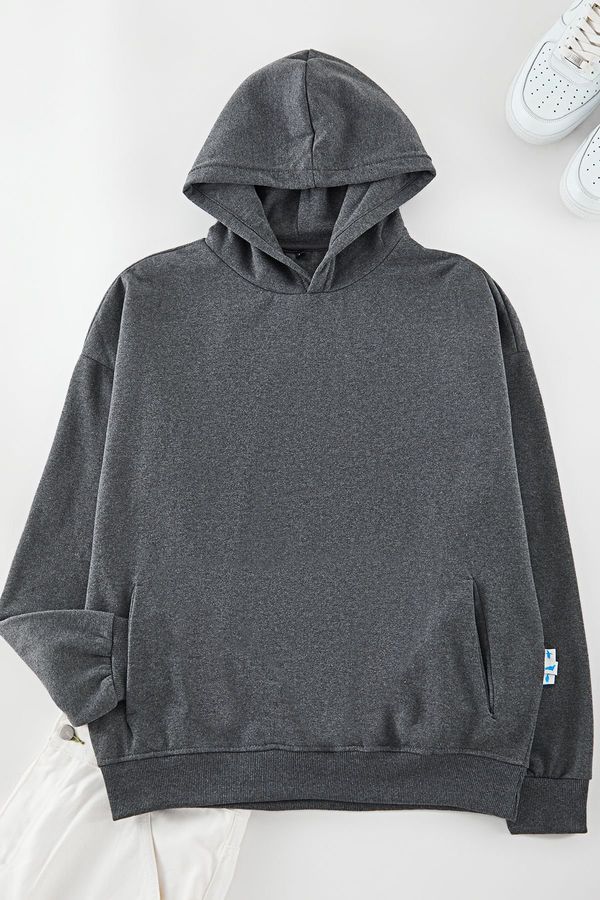 Trendyol Trendyol Smoke Oversize/Wide Cut Fleece Inside Sweatshirt