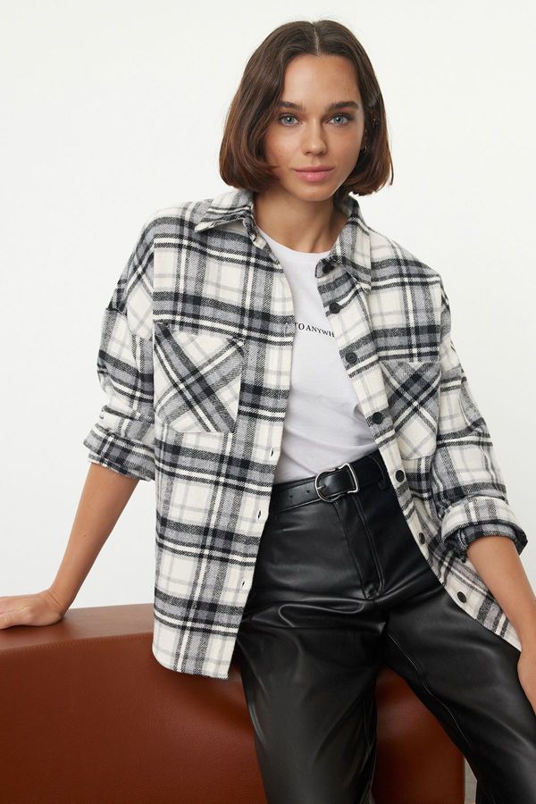 Trendyol Trendyol Smoke Plaid Oversized Wide Pattern Woven Shirt