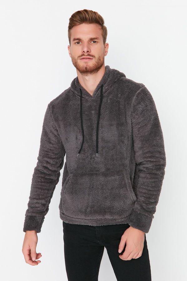 Trendyol Trendyol Smoked Regular Cut Hooded Warm Plush Sweatshirt with Kangaroo Pocket