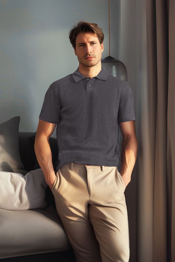 Trendyol Trendyol Smoked Relaxed Cotton Polo Collar Openwork Knitwear Polo Collar T-shirt