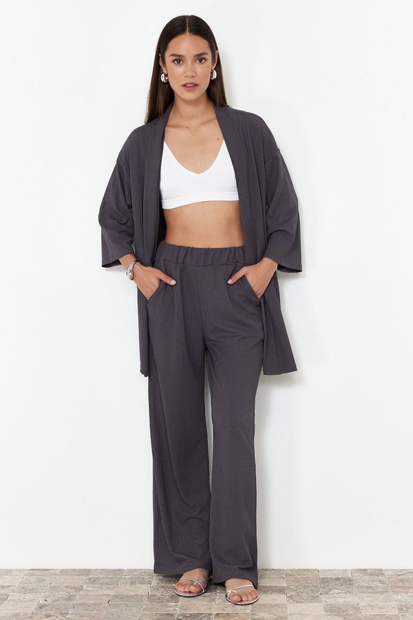Trendyol Trendyol Smoked Relaxed/Comfortable Cut Kimono Knitted Top and Bottom Set