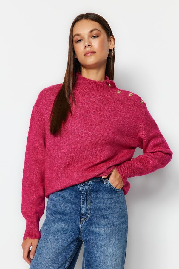 Trendyol Trendyol Soft Textured Fuchsia Stand-Up Collar Knitwear Sweater