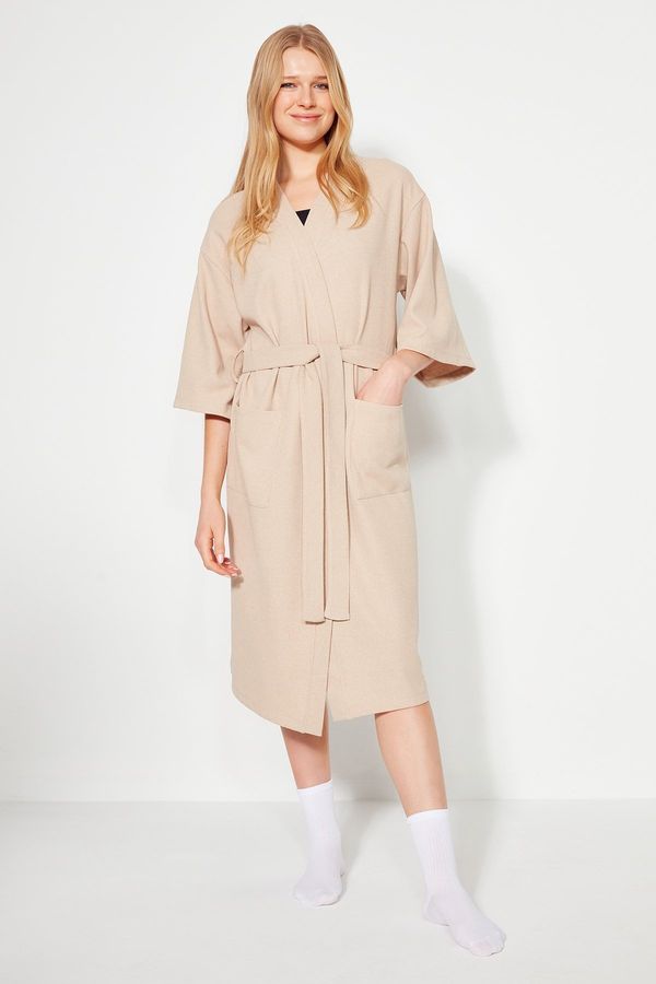 Trendyol Trendyol Stone Belted Textured Knitted Dressing Gown