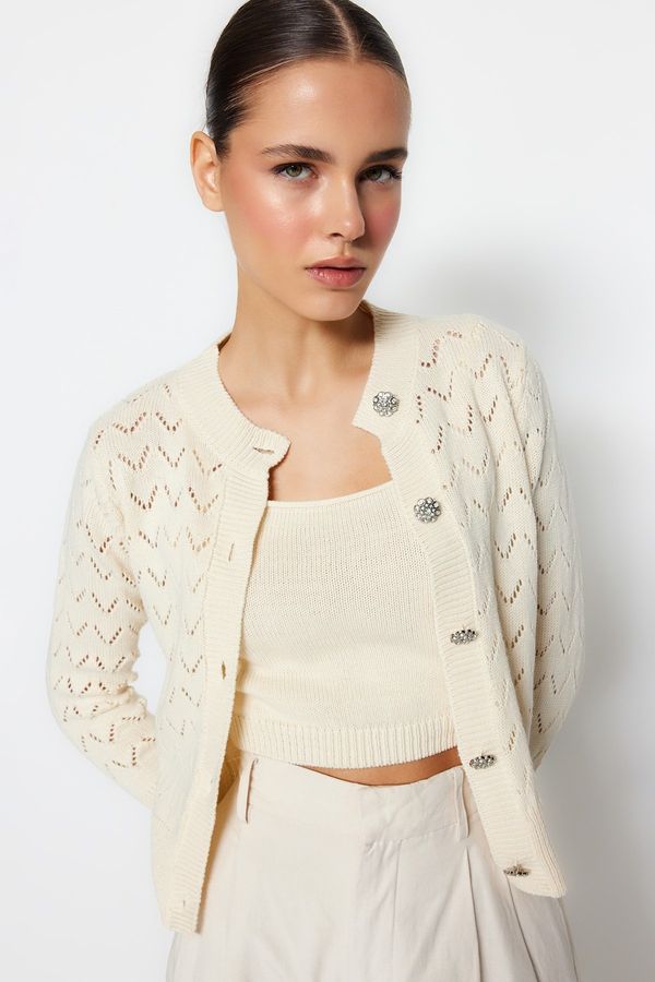 Trendyol Trendyol Stone Button Detailed Openwork/Holehole Blouse-Cardigan Suit