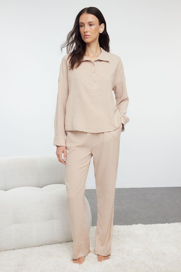 Trendyol Trendyol Stone Button Detailed Textured Woven Pajama Set