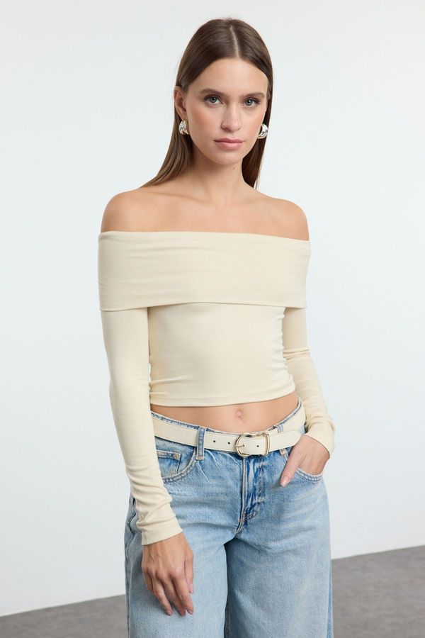 Trendyol Trendyol Stone Carmen Collar Crop/Short Flexible Knitted Blouse