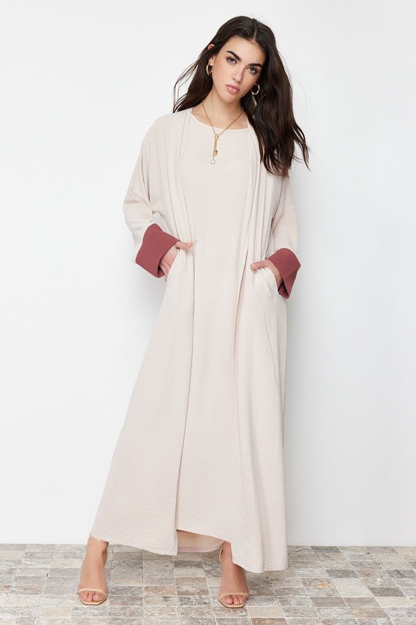 Trendyol Trendyol Stone Color Block Aerobin Abaya/Abaya & Dress 2-Piece Woven Suit