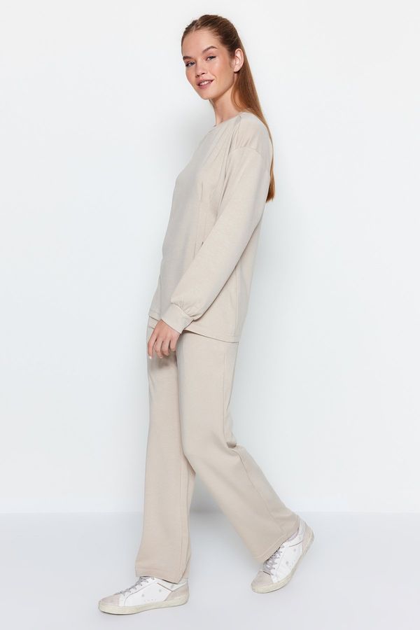 Trendyol Trendyol Stone Cotton Tunic-Pants Knitted Two Piece Set
