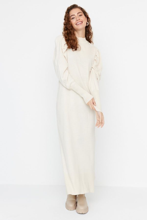 Trendyol Trendyol Stone Crew Neck Gathered Shoulder Knitwear Dress