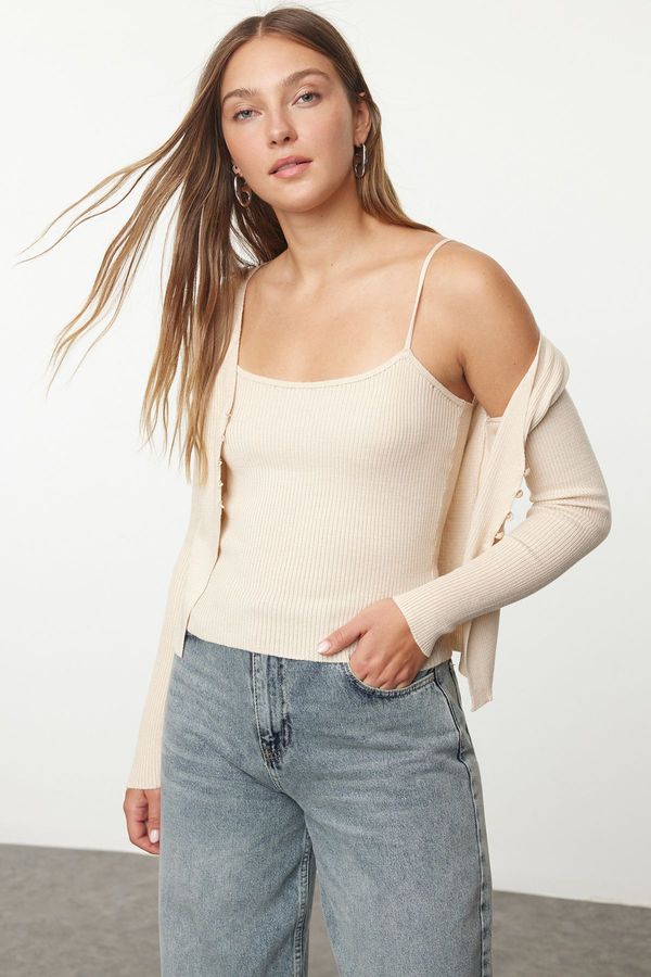 Trendyol Trendyol Stone Crop Blouse-Cardigan Set Thin Knitted Cardigan