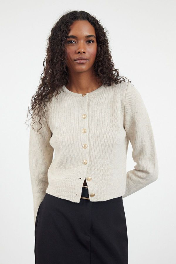 Trendyol Trendyol Stone Crop Crew Neck Jacket Look Knitwear Cardigan