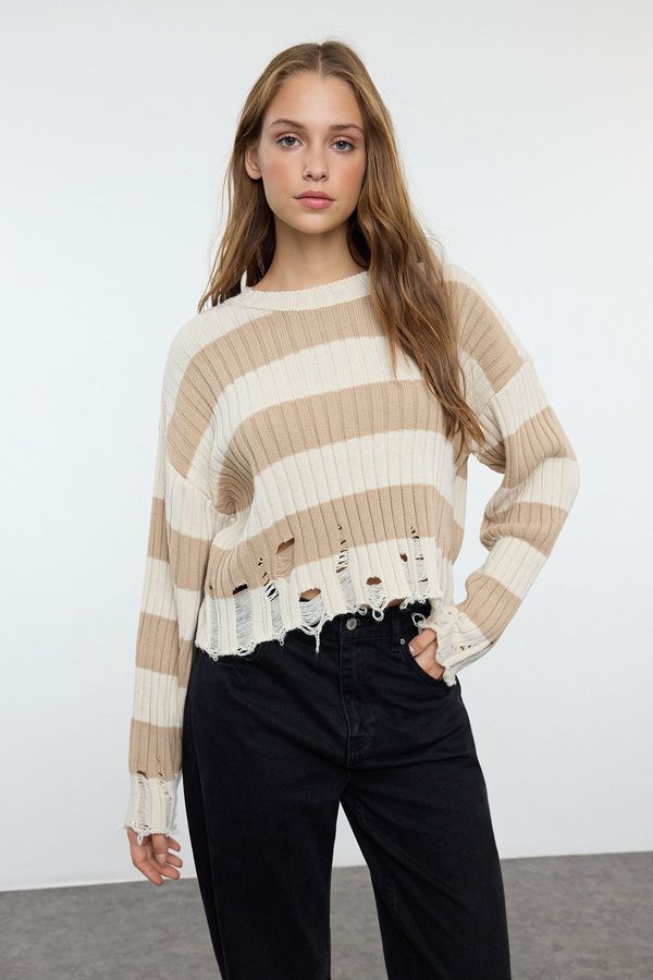 Trendyol Trendyol Stone Crop Wide Pattern Striped Knitted Sweater