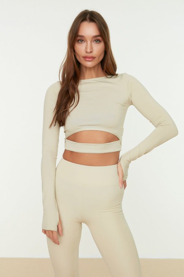 Trendyol Trendyol Stone Crop Window/Cut Out and Thumb Hole Detail Knitted Sports Top/Blouse