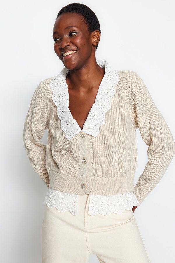 Trendyol Trendyol Stone Crop Woven Garni Detailed Knitwear Cardigan