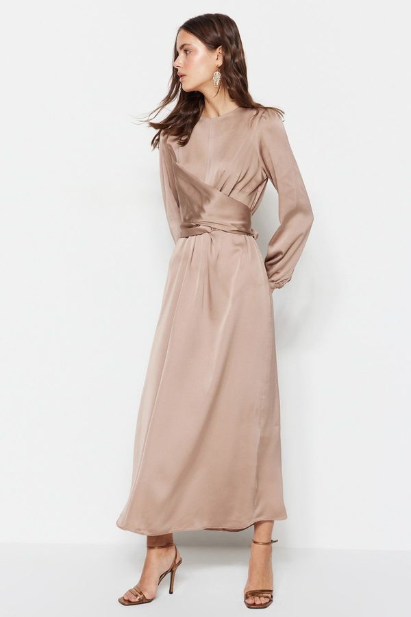 Trendyol Trendyol Stone Cross-tie Detailed Satin Evening Dress