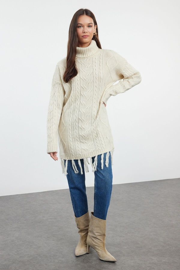 Trendyol Trendyol Stone Hair Braid Patterned Tassel Knitwear Sweater