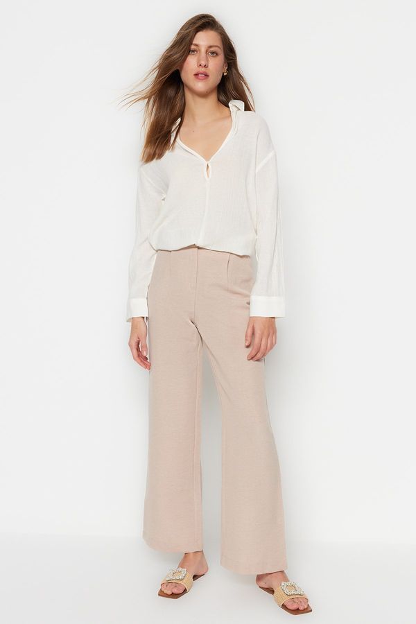 Trendyol Trendyol Stone High Waist Linen Look Woven Trousers